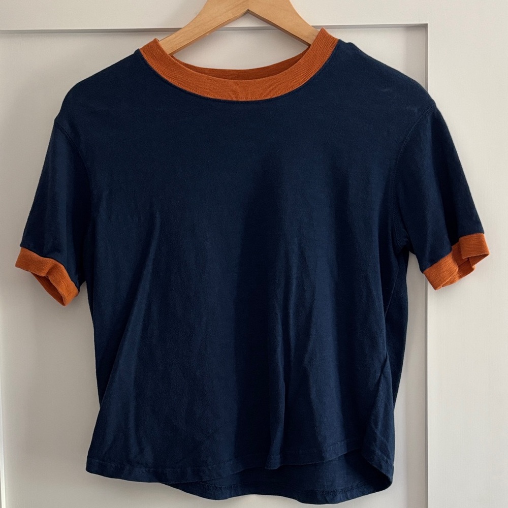 Madewell Navy Short Sleeve Ringer Tee with Rust Trim